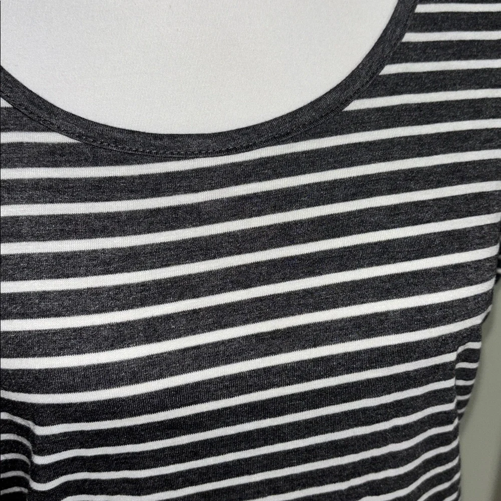 Yogalicious Dark Gray  and White Striped Short Sleeve Top
